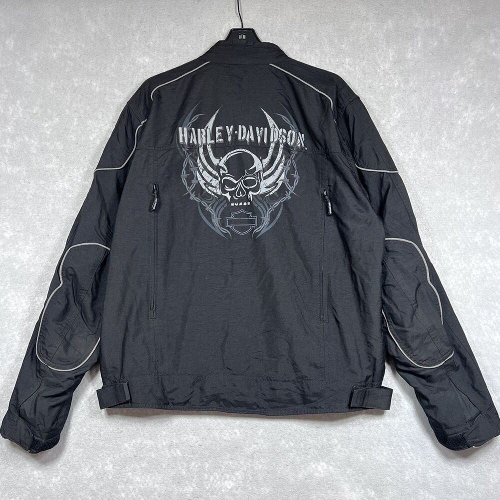 Harley Davidson HDMC Riding Gear Jacket Men’s XL Wings, Skull Back Hit. Black
